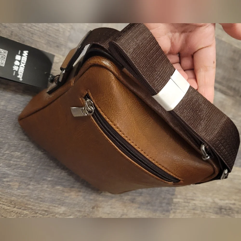 Weixier Crossbody Bag Men’s Shoulder Bag Unisex Brown Faux Leather NWT New